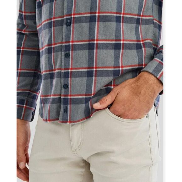 Johnnie-O Rudy Hangin' Out Button Down Flannel Shirt Charcoal Plaid Mens XL - Picture 2 of 14